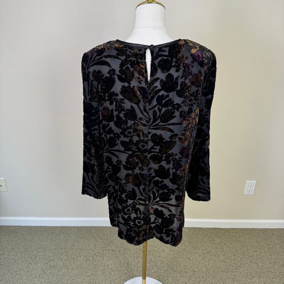 KC Spencer New York Floral Long Sleeve Velvet TOP US Women's 14 Plus - Picture 2 of 5